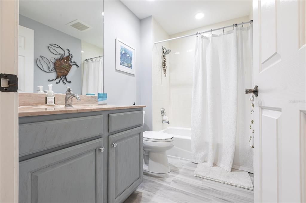Bathroom, Interior, Recessed Lighting, Wood Texture Flooring