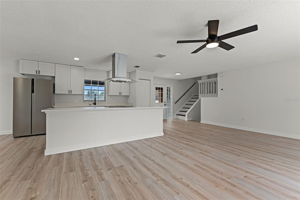 Interior, Kitchen, Recessed Lighting, Wood Texture Flooring