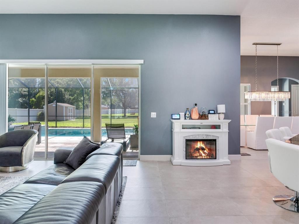 Fireplace, Interior, Living room, Pendant Lights