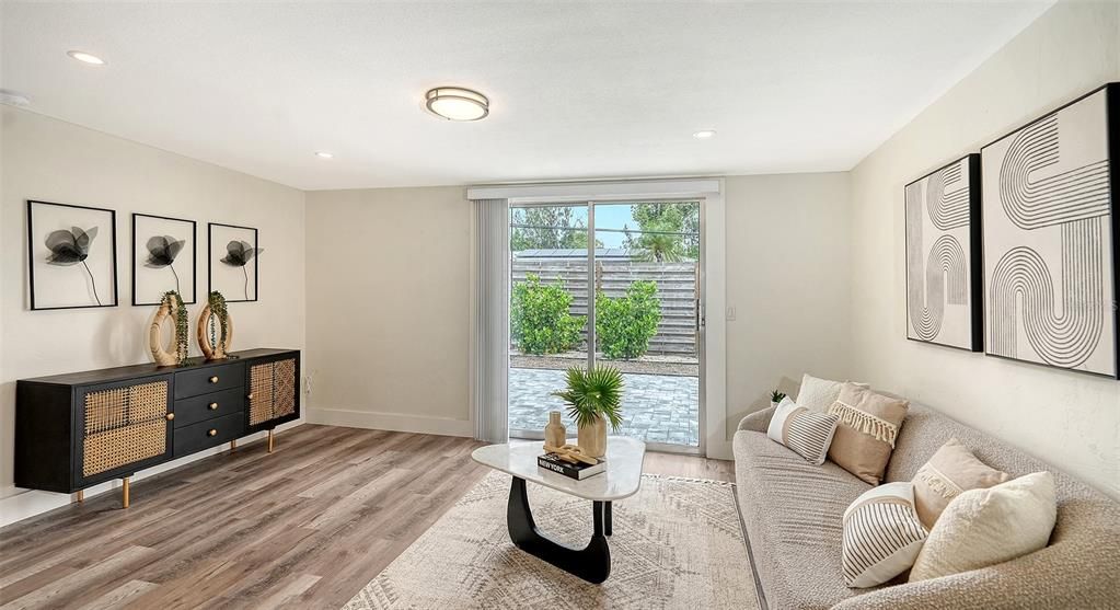 Interior, Living room, Recessed Lighting, Wood Texture Flooring