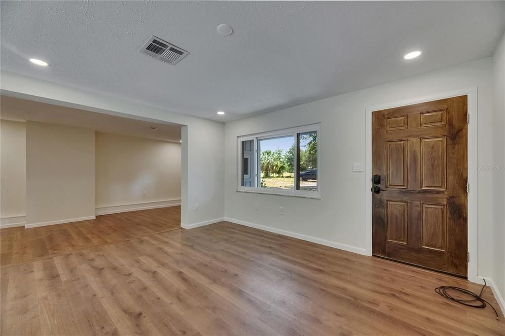 Empty room, Interior, Recessed Lighting, Wood Texture Flooring