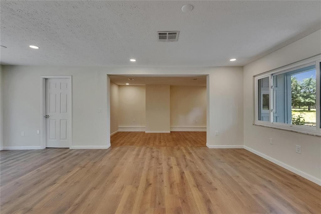Empty room, Interior, Recessed Lighting, Wood Texture Flooring
