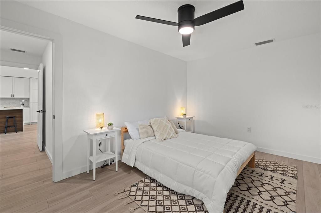 Bedroom, Interior, Recessed Lighting, Wood Texture Flooring