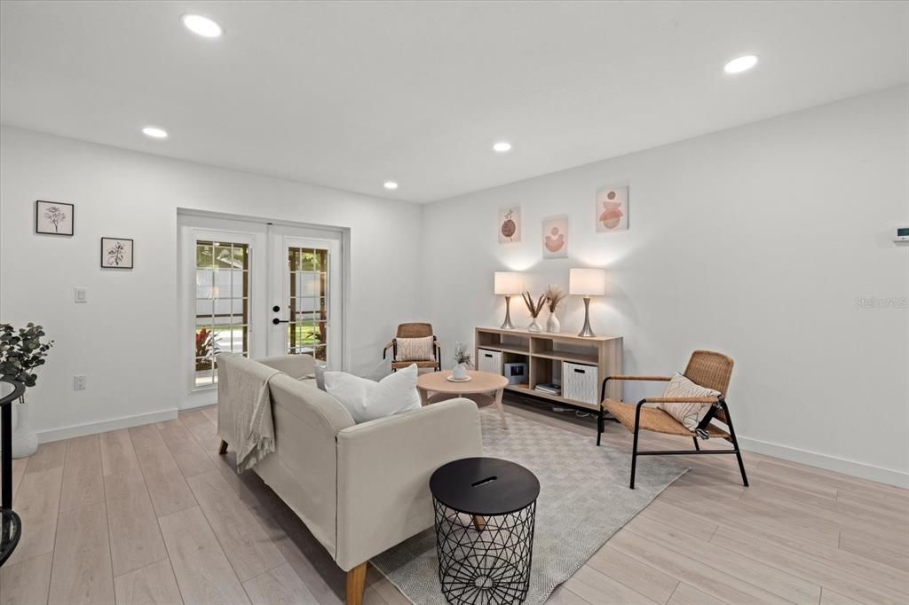 Interior, Living room, Recessed Lighting, Wood Texture Flooring
