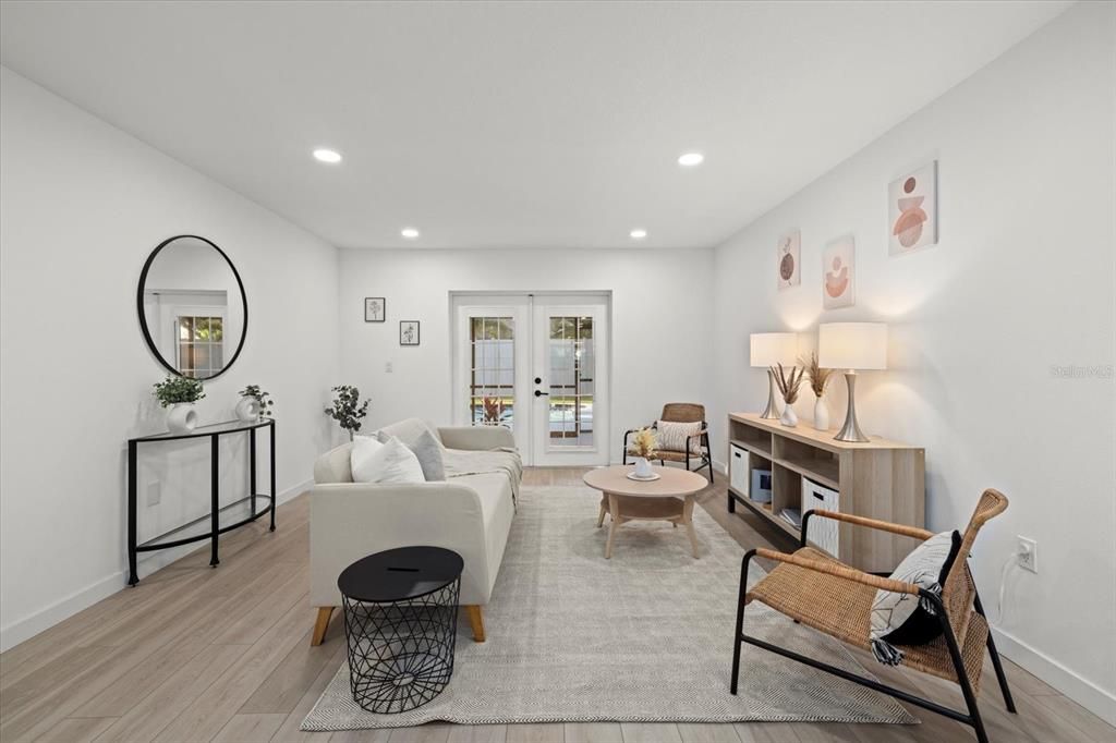 Interior, Living room, Recessed Lighting, Wood Texture Flooring