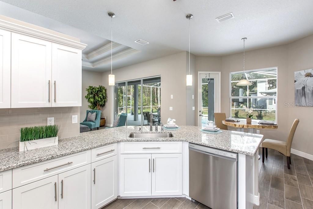 Dining room, Interior, Kitchen, Pendant Lights, Wood Texture Flooring