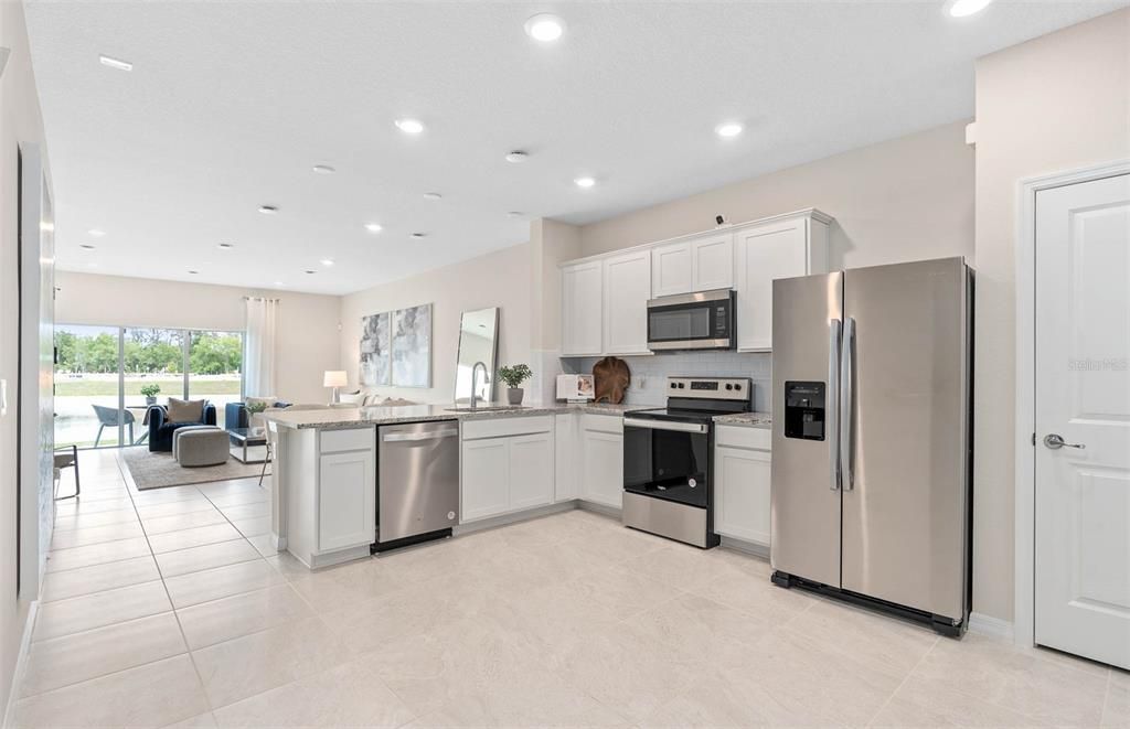 Dining room, Interior, Kitchen, Living room, Recessed Lighting, Stainless Steel Appliances