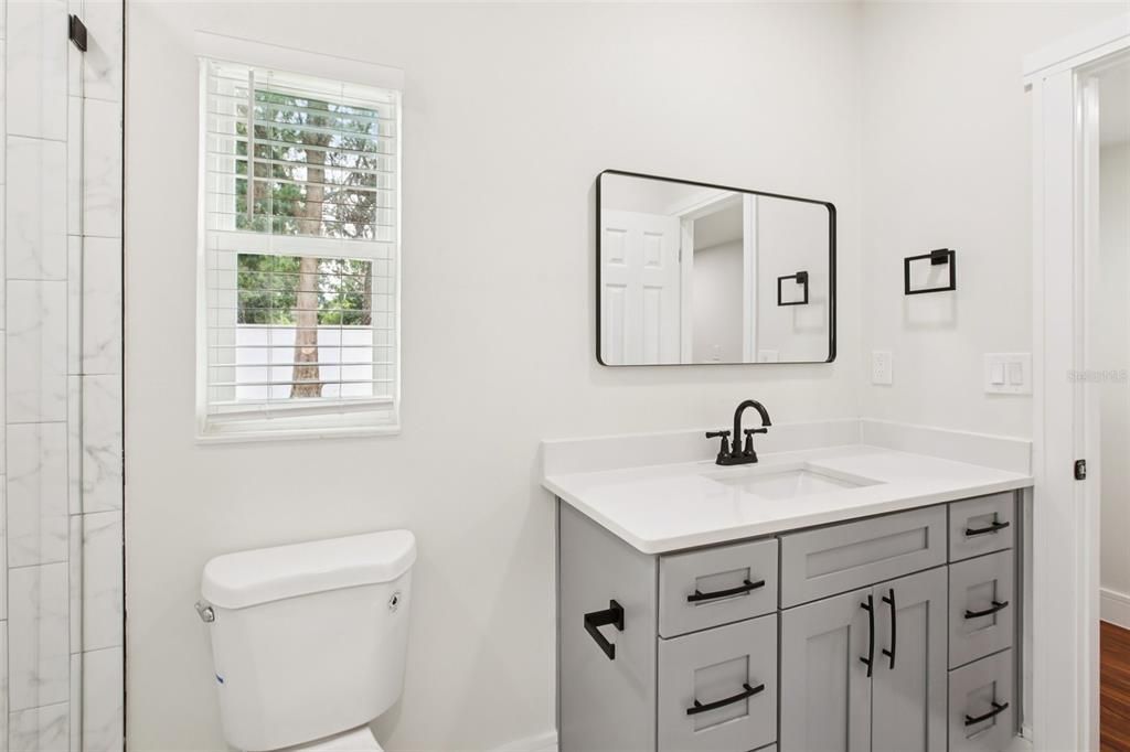 Bathroom, Interior, Marble Walls, Wood Texture Flooring