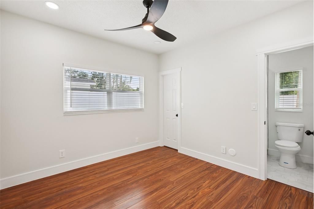 Bathroom, Empty room, Interior, Recessed Lighting, Wood Texture Flooring