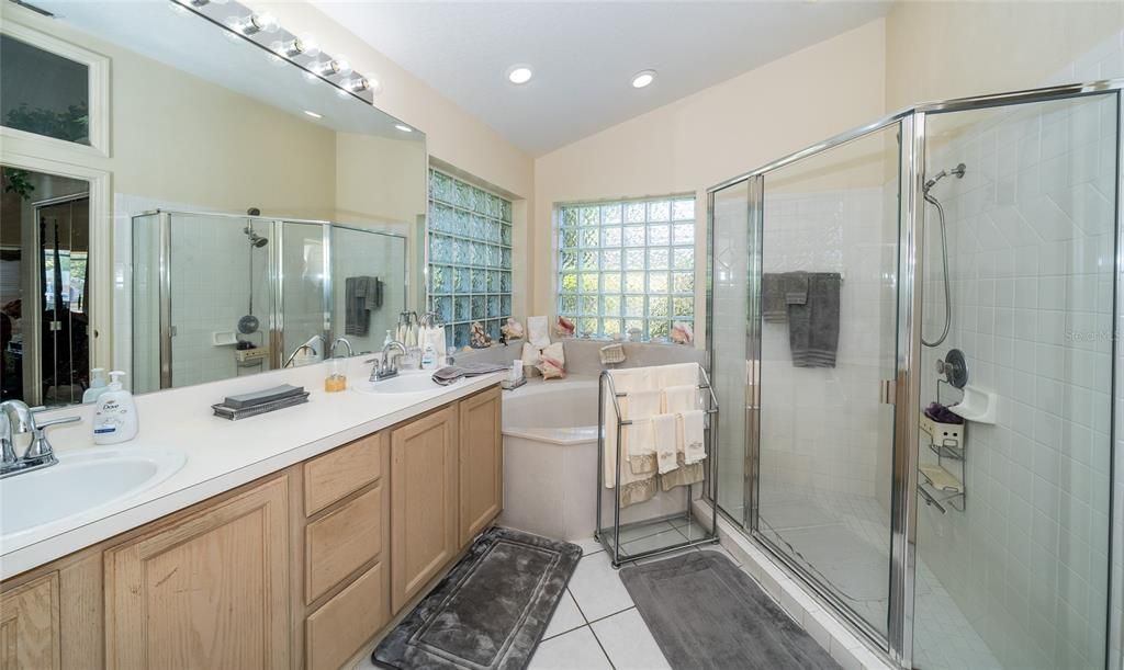 Bathroom, Dual Sink Vanities, Glass Shower, Interior, Recessed Lighting