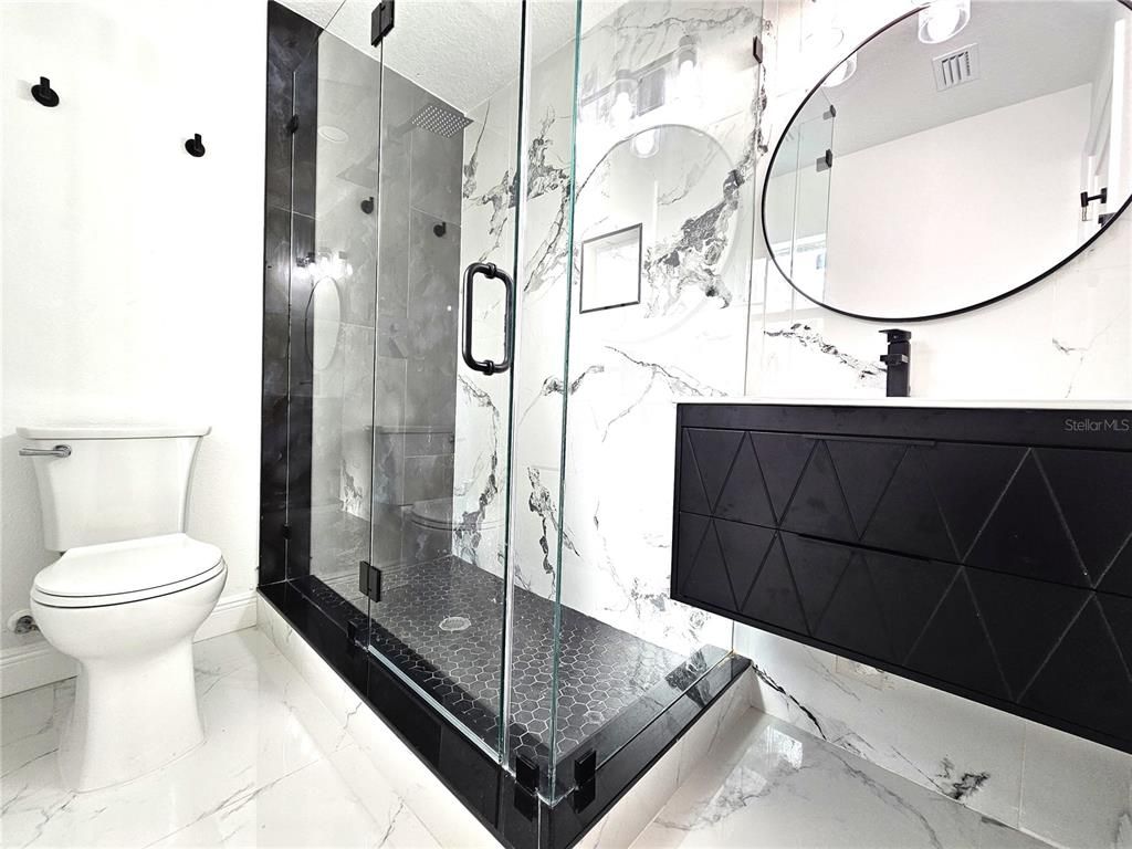 Bathroom, Glass Shower, Interior, Marble, Marble Walls
