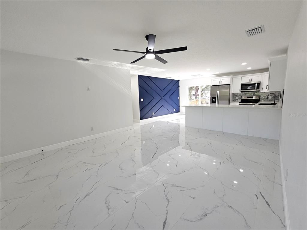 Interior, Kitchen, Marble, Recessed Lighting, Stainless Steel Appliances