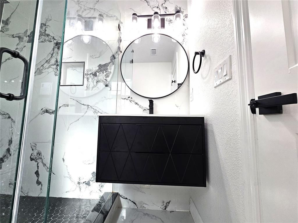 Bathroom, Glass Shower, Interior, Marble Walls