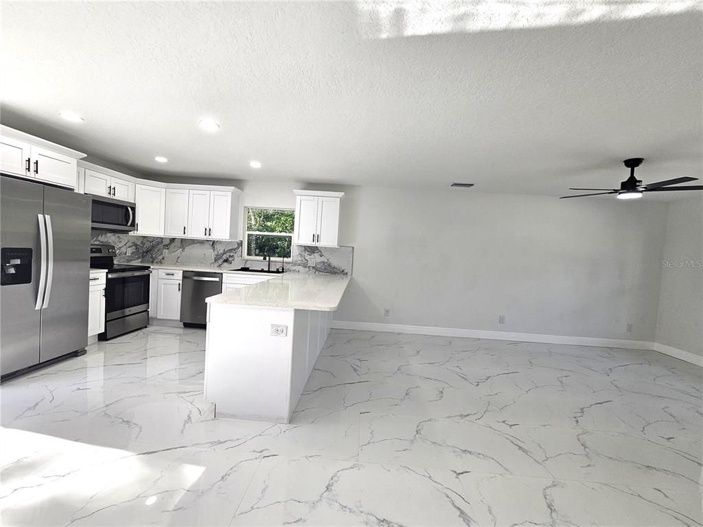 Interior, Kitchen, Marble, Recessed Lighting, Stainless Steel Appliances