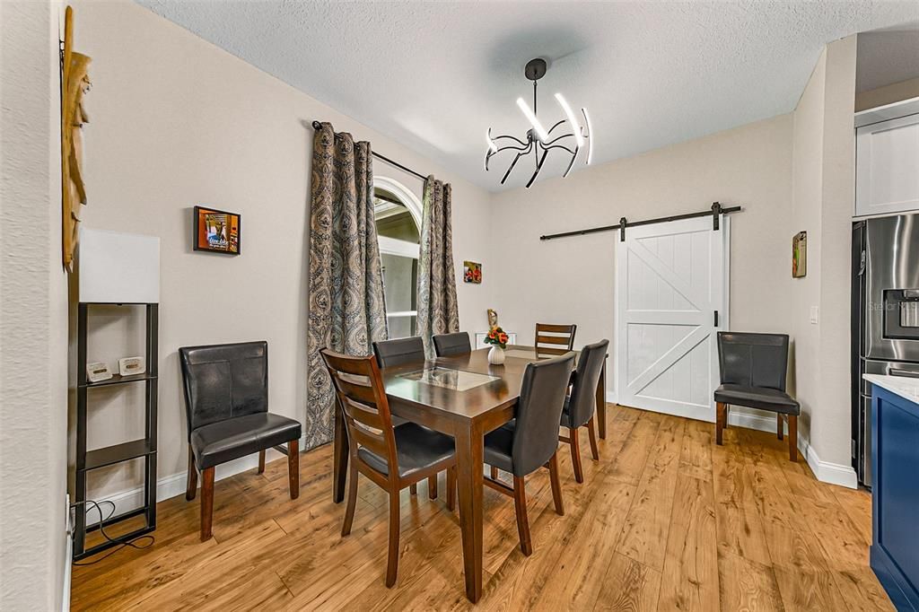Chandelier, Dining room, Interior, Wood Texture Flooring