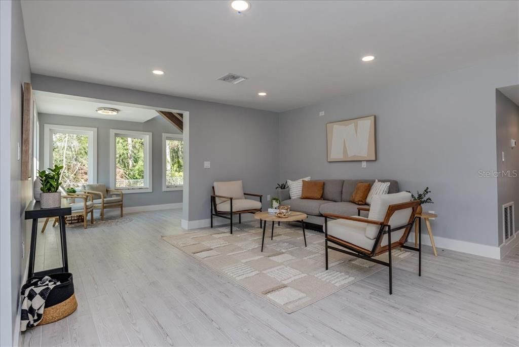 Interior, Living room, Recessed Lighting, Wood Texture Flooring
