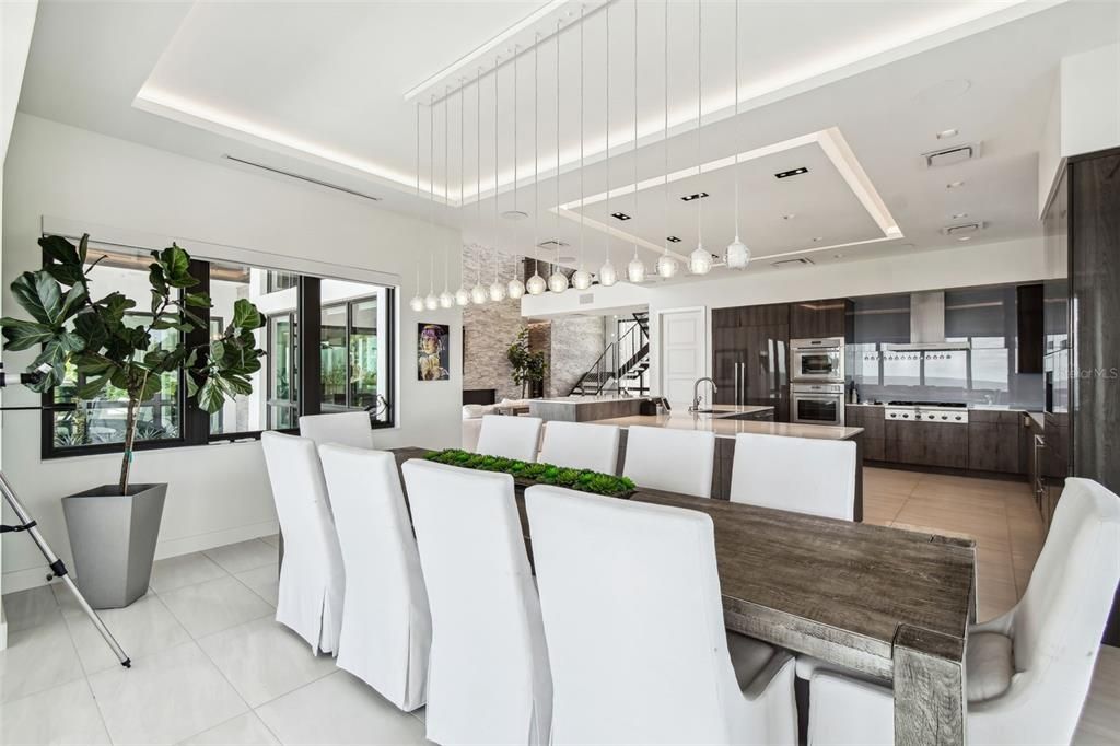 Dining room, Interior, Kitchen, Living room, Pendant Lights, Recessed Lighting, Stainless Steel Appliances