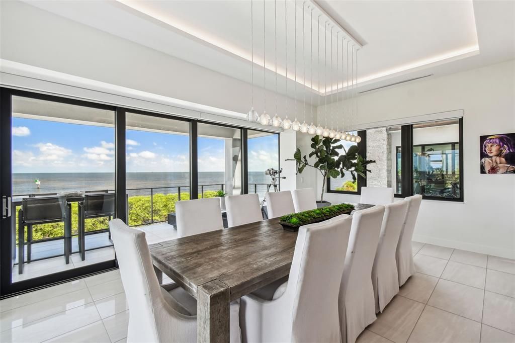 Dining room, Interior, Pendant Lights, Water