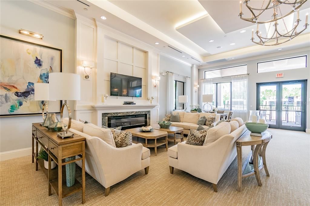 Chandelier, Fireplace, Interior, Living room, Recessed Lighting