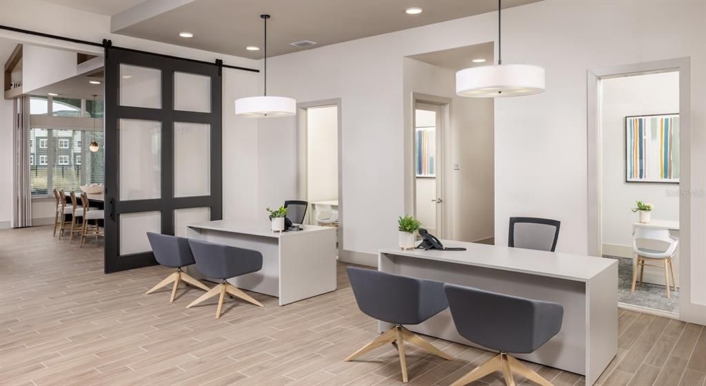 Home Office, Interior, Pendant Lights, Recessed Lighting, Wood Texture Flooring