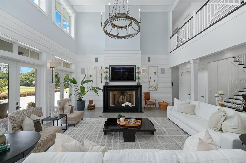 Chandelier, Fireplace, Interior, Living room, Pendant Lights