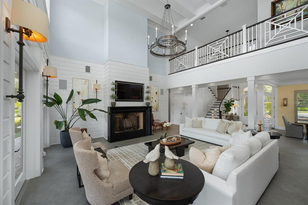 Chandelier, Fireplace, Interior, Living room, Pendant Lights