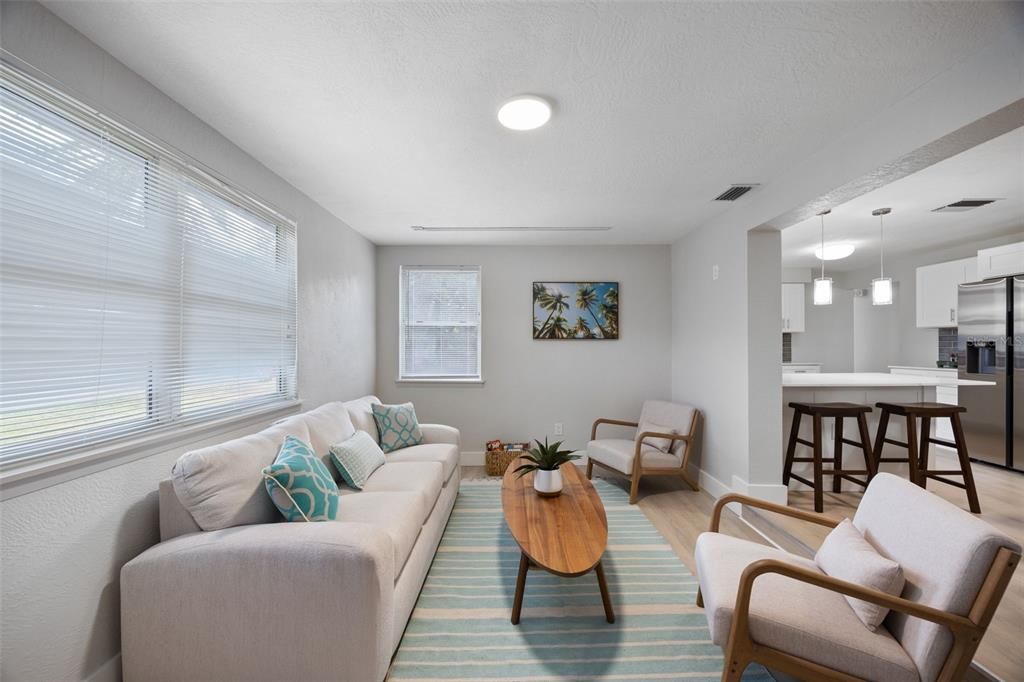 Interior, Kitchen, Living room, Pendant Lights, Recessed Lighting, Stainless Steel Appliances, Wood Texture Flooring