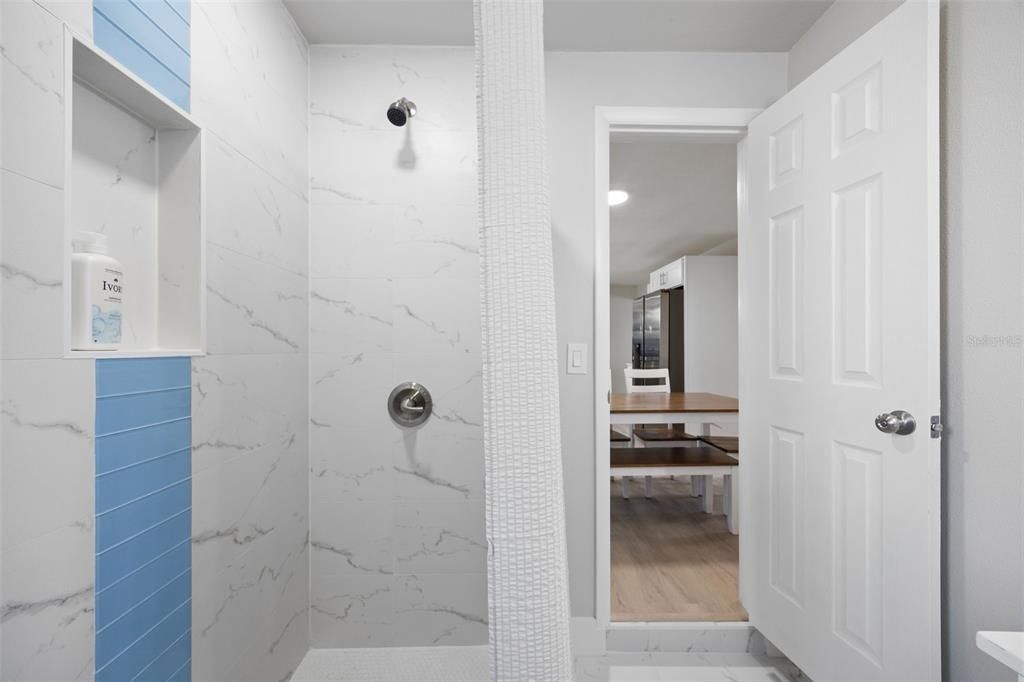 Bathroom, Interior, Marble, Marble Walls, Wood Texture Flooring