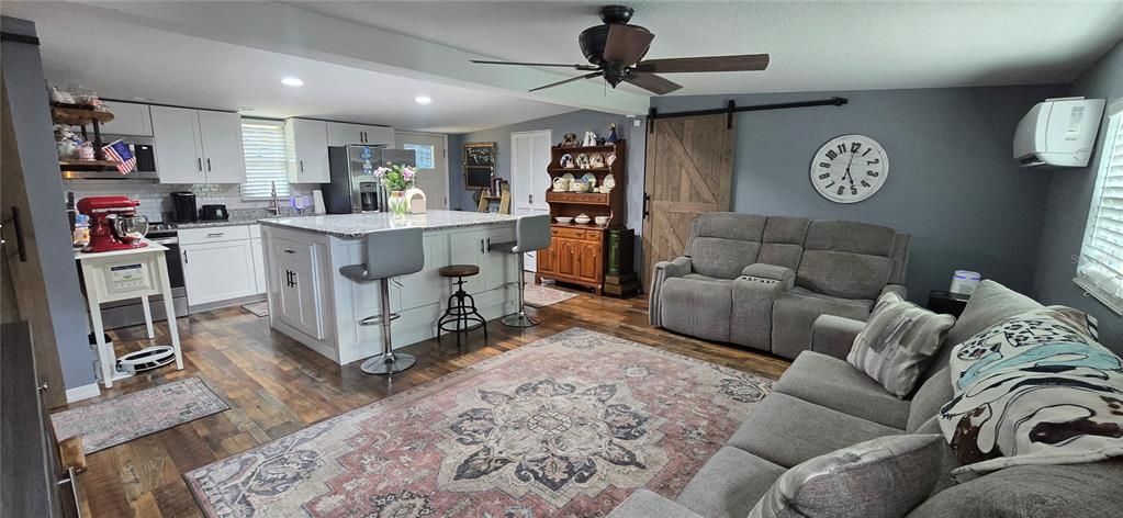 Interior, Kitchen, Living room, Recessed Lighting, Wood Texture Flooring