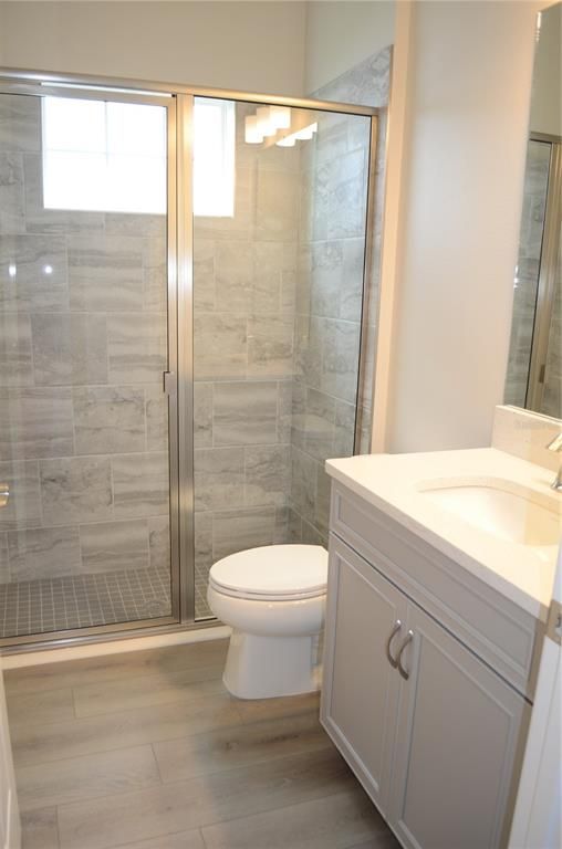 Bathroom, Glass Shower, Interior, Wood Texture Flooring