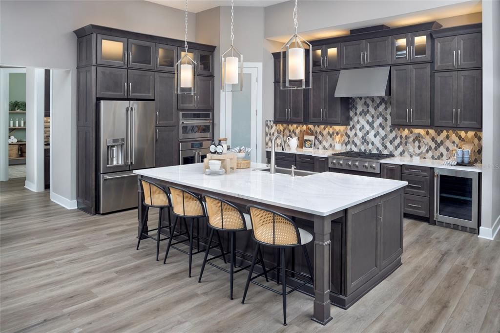 Interior, Kitchen, Pendant Lights, Stainless Steel Appliances, Wood Texture Flooring
