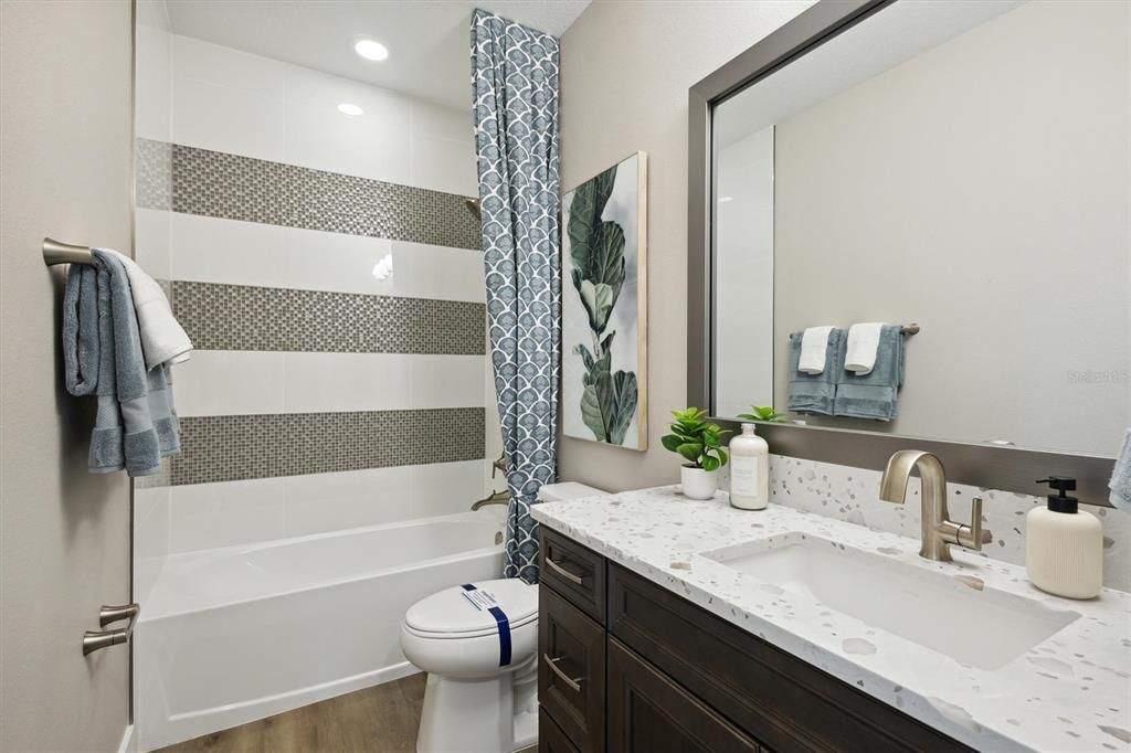 Bathroom, Interior, Recessed Lighting, Wood Texture Flooring