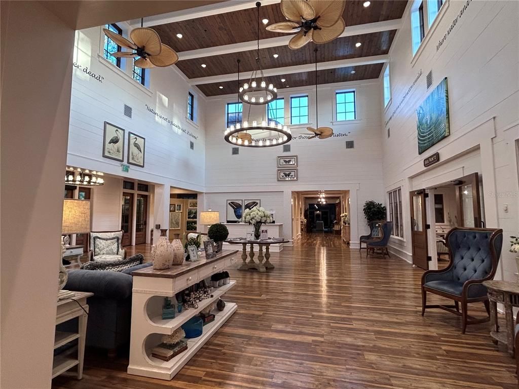 Chandelier, Interior, Pendant Lights, Recessed Lighting, Wooden Beams, Wooden Ceilings, Wood Texture Flooring