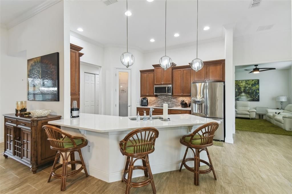Interior, Kitchen, Living room, Pendant Lights, Recessed Lighting, Stainless Steel Appliances, Wood Texture Flooring