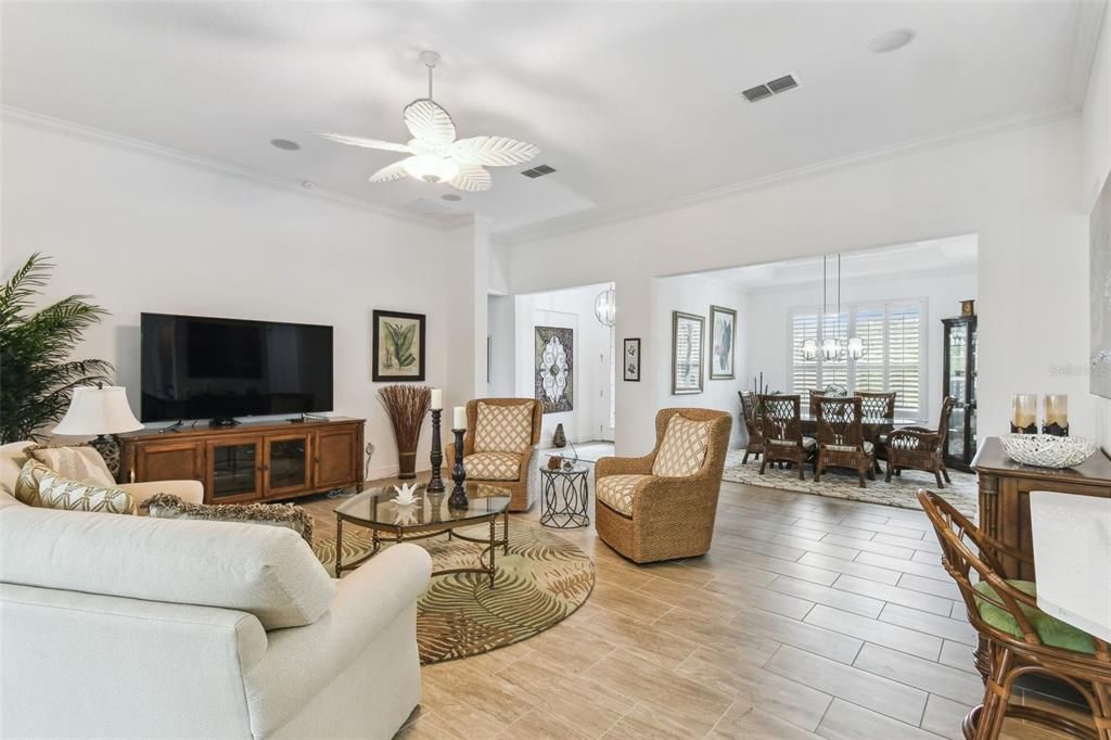 Dining room, Interior, Living room, Pendant Lights, Wood Texture Flooring