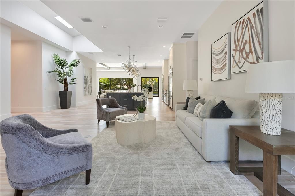 Interior, Living room, Pendant Lights, Recessed Lighting, Wood Texture Flooring