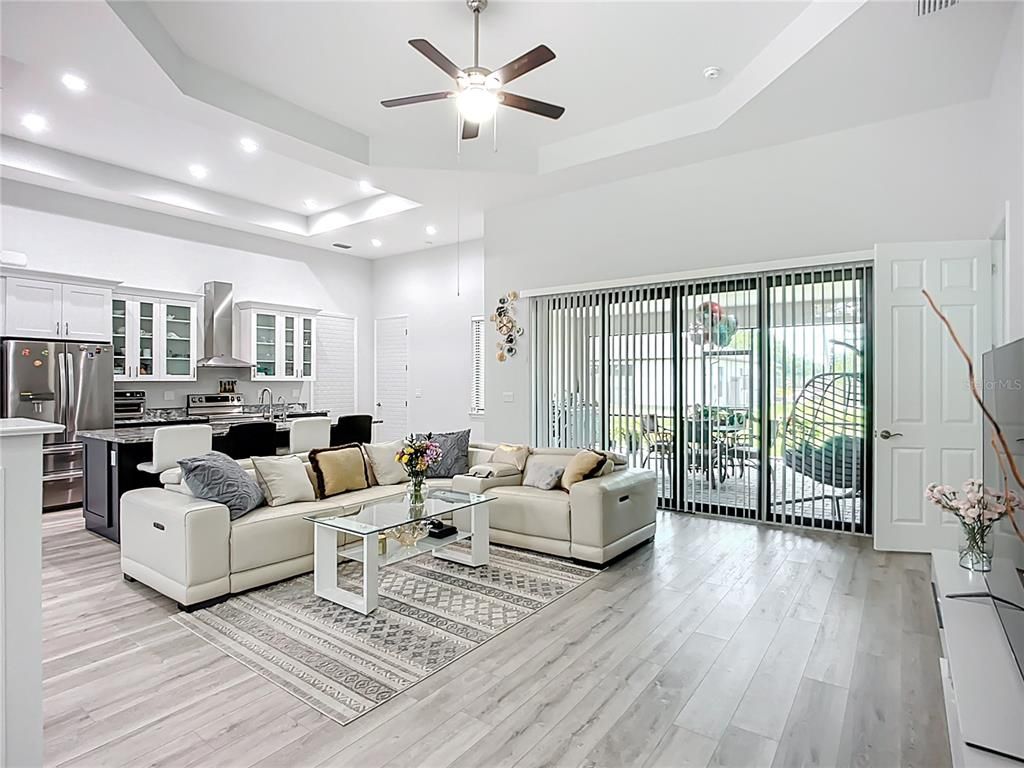 Interior, Kitchen, Living room, Pendant Lights, Recessed Lighting, Stainless Steel Appliances, Wood Texture Flooring
