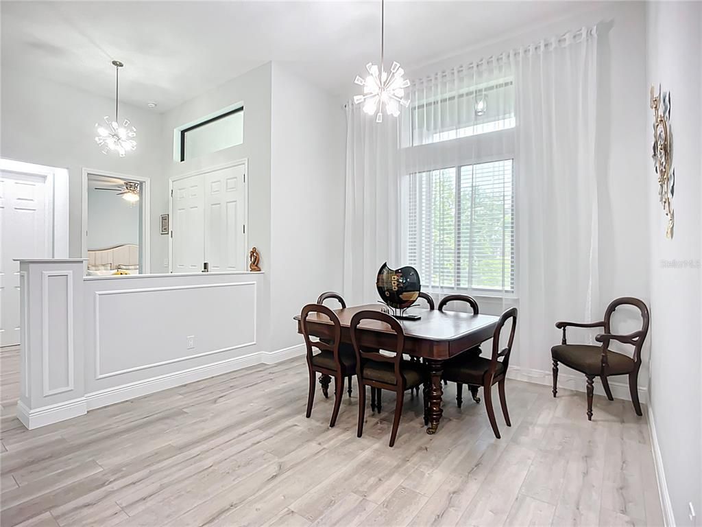 Dining room, Interior, Pendant Lights, Wood Texture Flooring