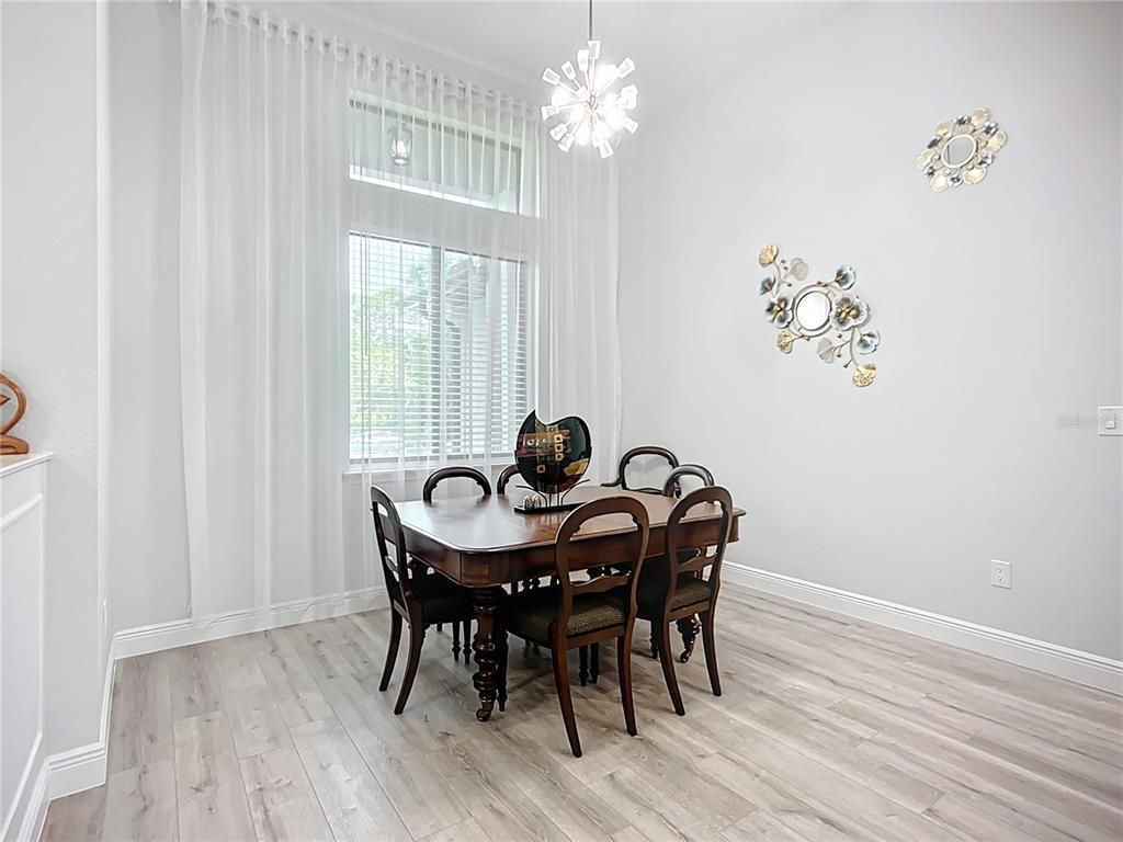 Dining room, Interior, Pendant Lights, Wood Texture Flooring