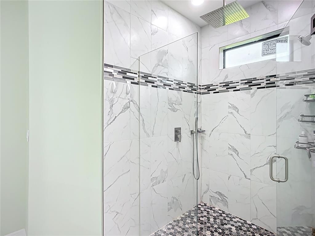 Bathroom, Glass Shower, Interior, Marble Walls, Recessed Lighting