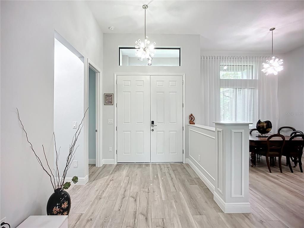 Dining room, Interior, Pendant Lights, Wood Texture Flooring