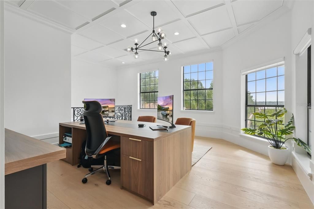 Home Office, Interior, Pendant Lights, Recessed Lighting, Wood Texture Flooring