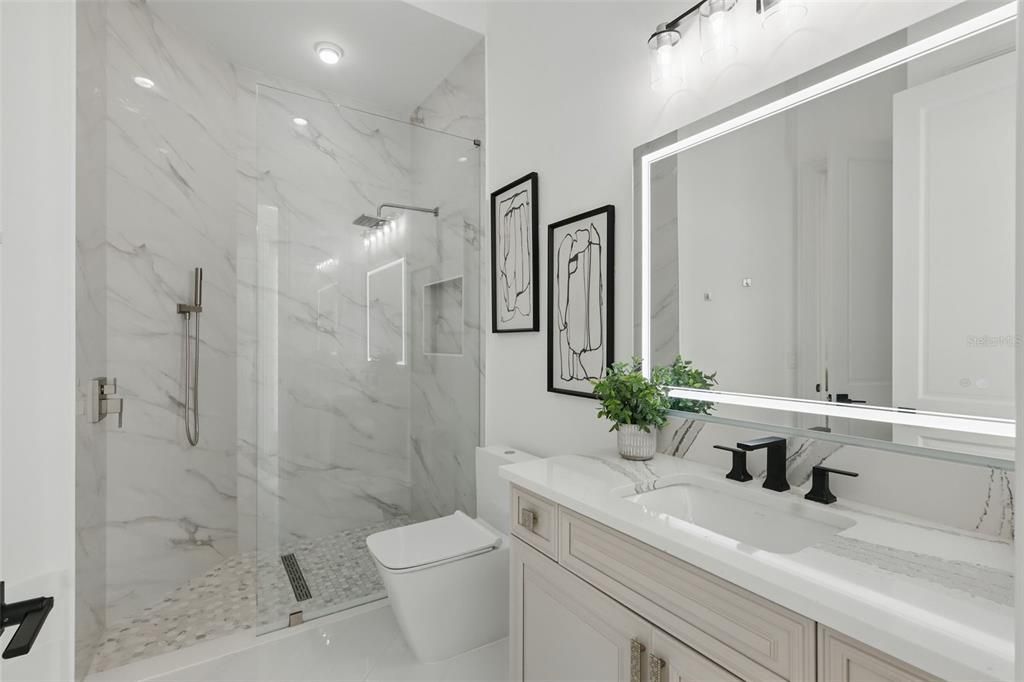 Bathroom, Glass Shower, Interior, Marble Walls