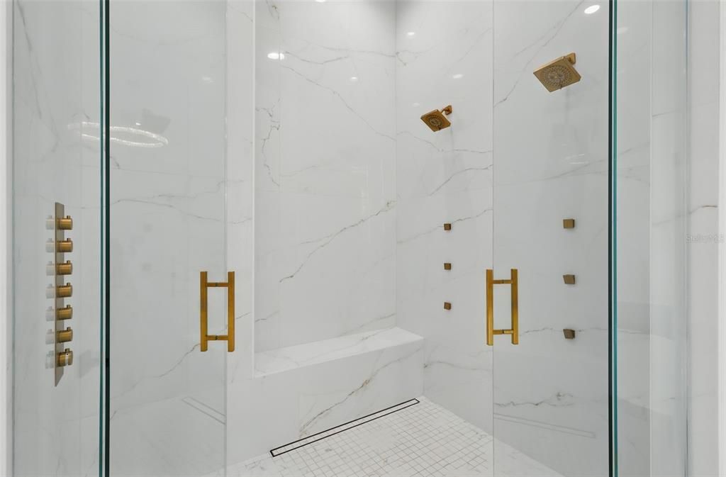 Bathroom, Glass Shower, Interior, Marble Walls