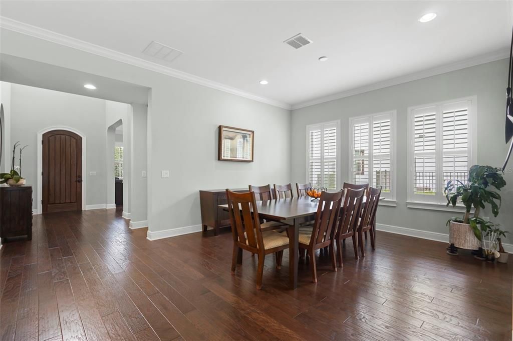Dining room, Interior, Recessed Lighting, Wood Texture Flooring