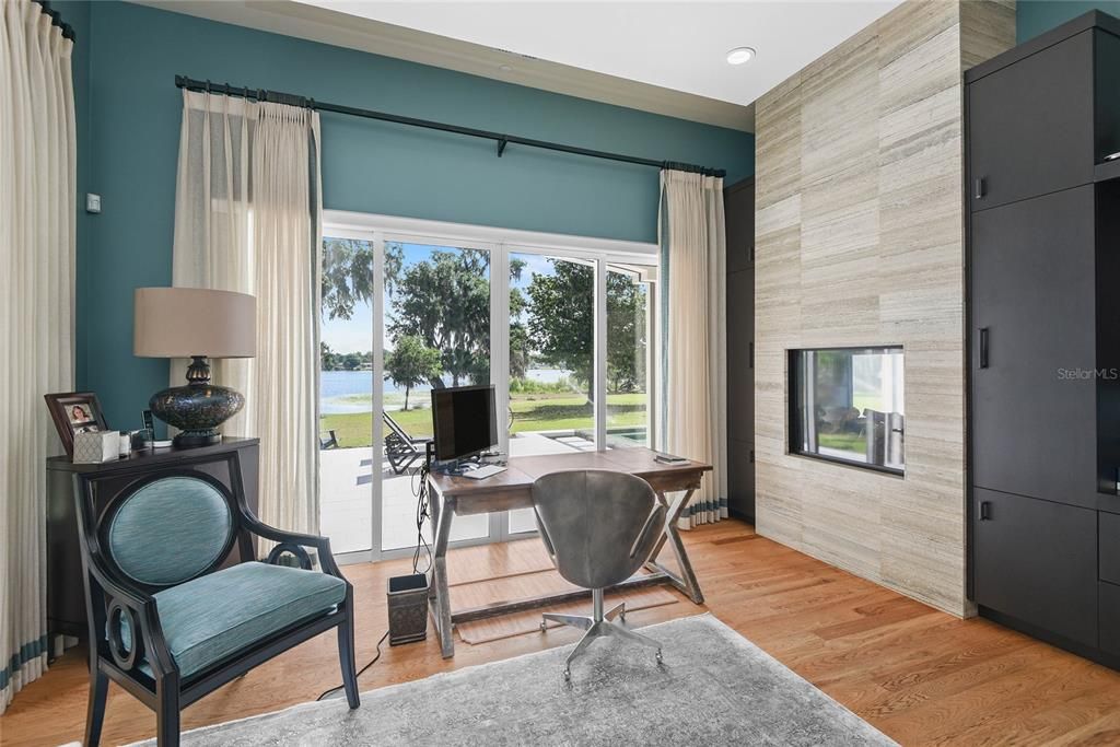Home Office, Interior, Recessed Lighting, Water, Wood Texture Flooring
