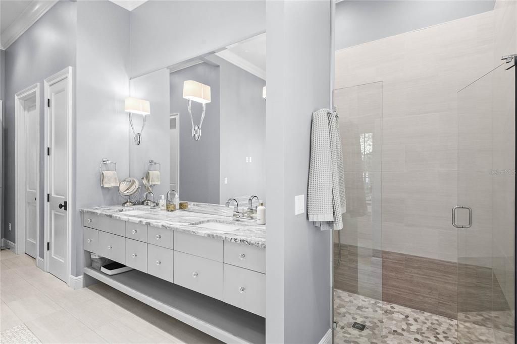 Bathroom, Dual Sink Vanities, Glass Shower, Interior