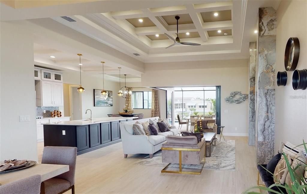 Dining room, Interior, Kitchen, Living room, Pendant Lights, Recessed Lighting, Wood Texture Flooring