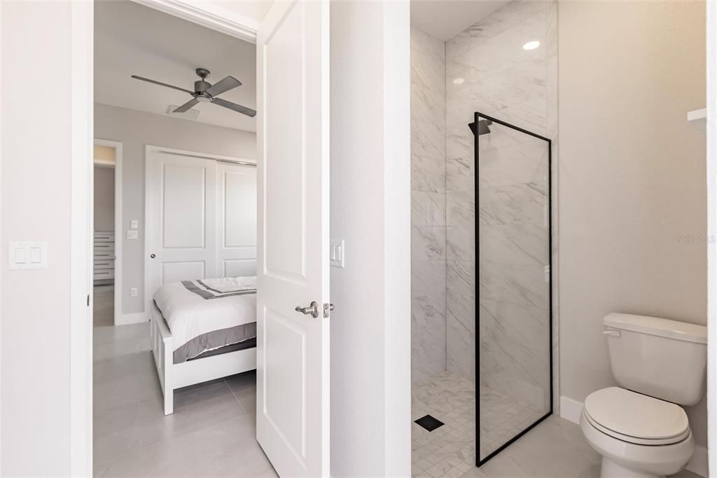 Bathroom, Bedroom, Glass Shower, Interior, Marble Walls, Recessed Lighting