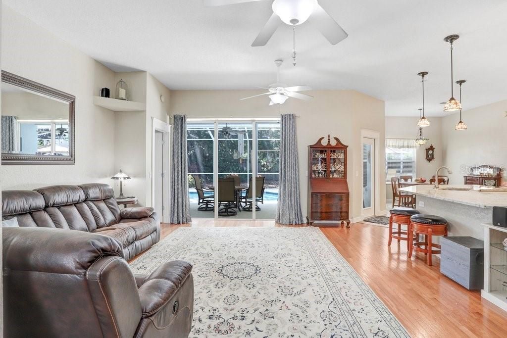 Dining room, Interior, Living room, Pendant Lights, Wood Texture Flooring